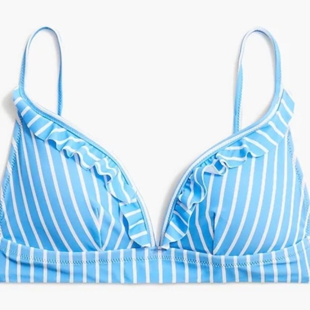 J Crew Women's Striped Ruffle Bikini Top